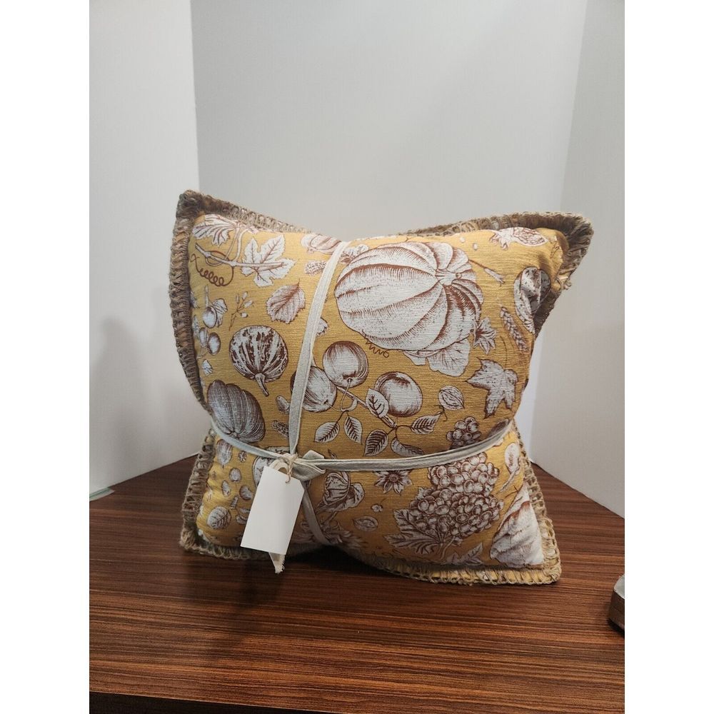 2 New Yellow Brown Fall‎ Pumpkin Pillows by Love, MARLO Lorenz 20"x20"